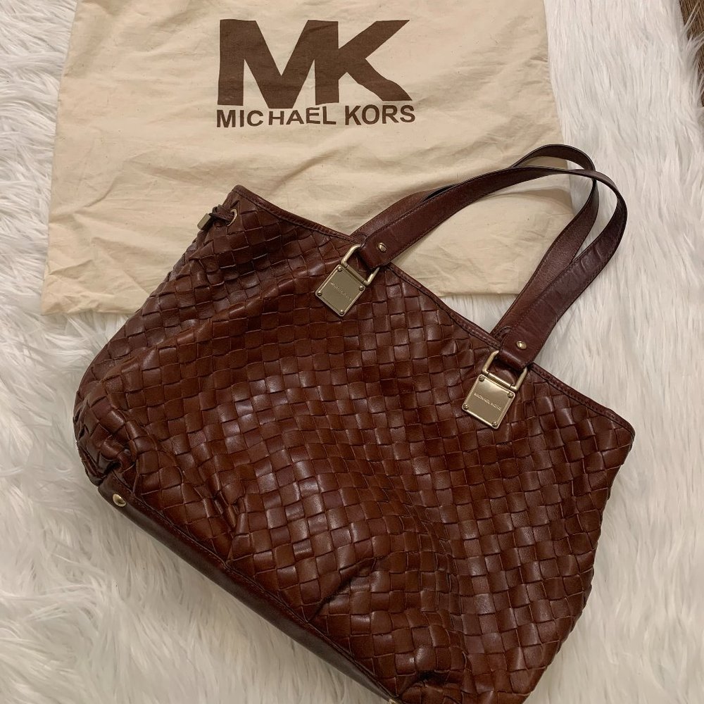 MICHAEL KORS Brown, WOVEN NEWBURY LEATHER LARGE TO